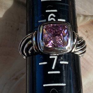 NWT pink faceted CZ gem in sterling silver braided setting ring